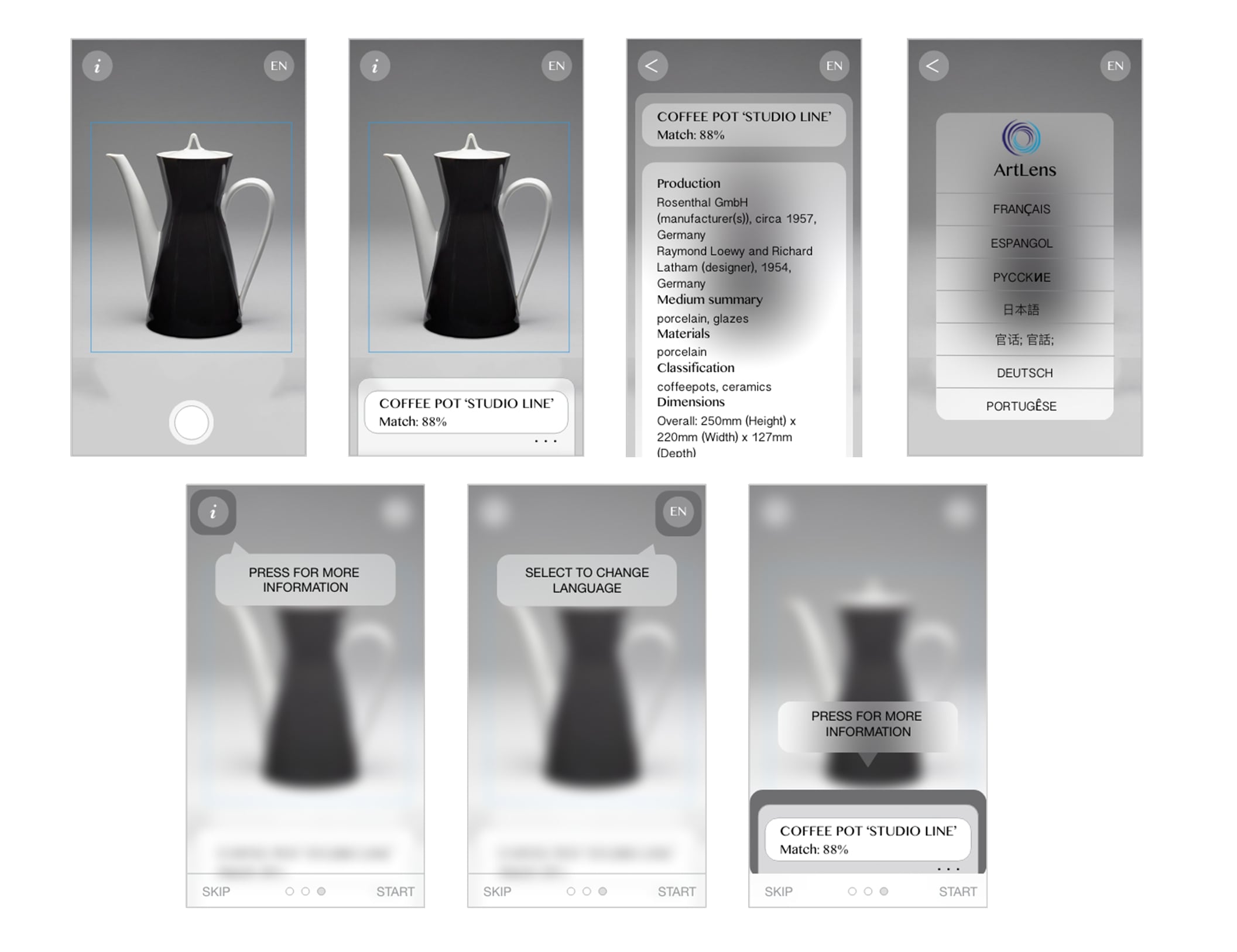 Artlens wireframes